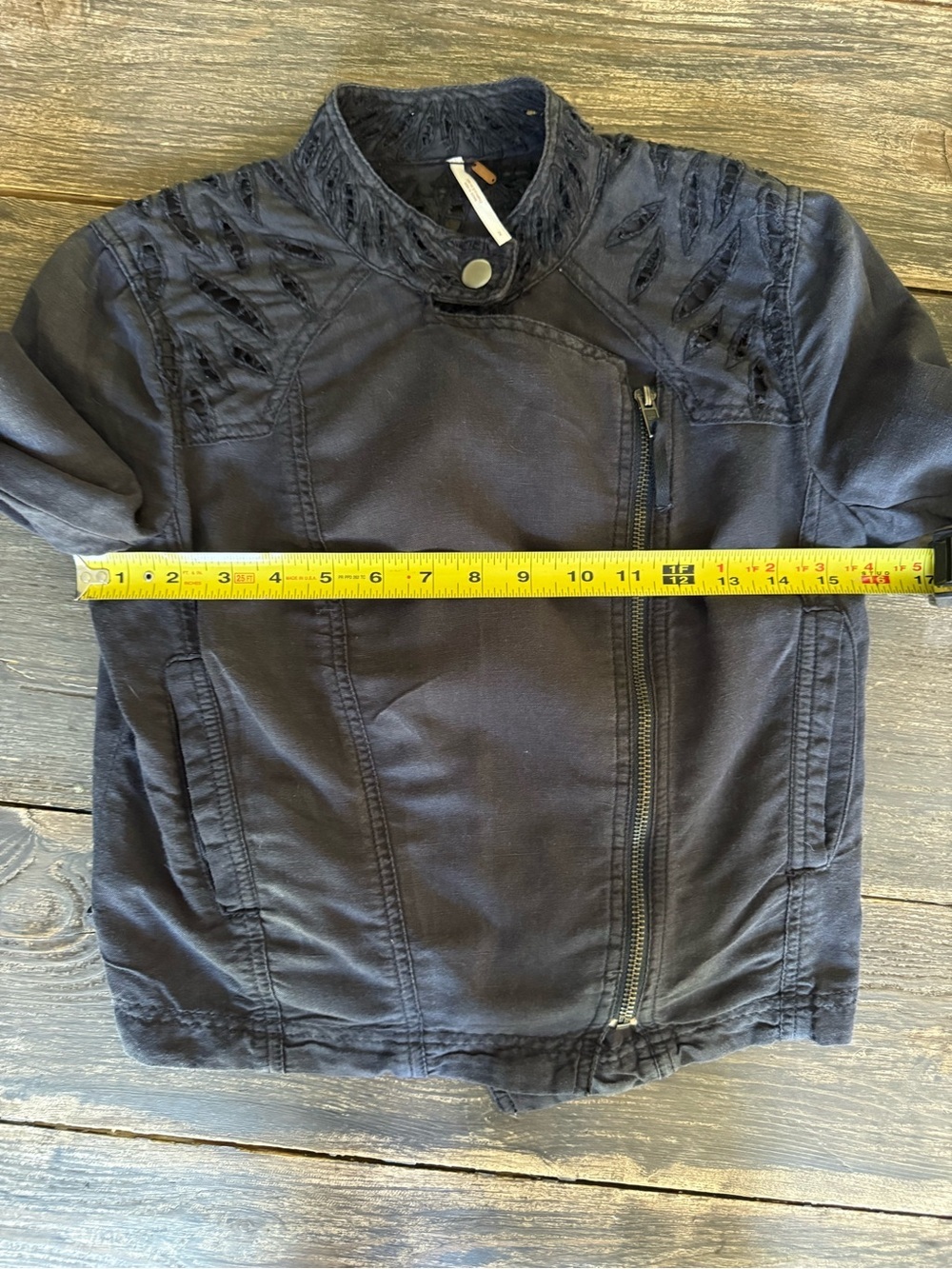 Vintage Free People Linen Crop Lace Moto Jacket Size 2 - Picture 6 of 12